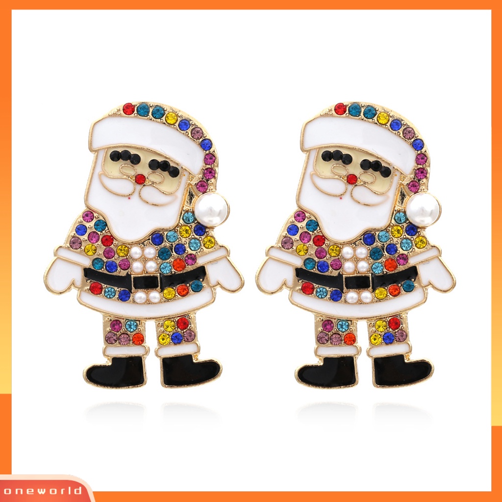 [WOD] 1pasang Anting Stud Kartun Berlian Imitasi Berwarna Berlebihan Meriah Berkilau Dekorasi Hadiah Natal Santa Claus Ear Studs Wanita Drop Earrings Untuk Liburan