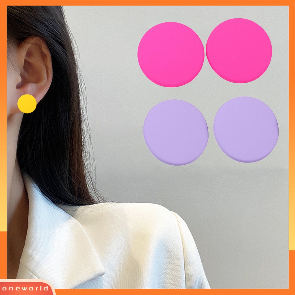 [WOD] 1pasang Anting Stud Warna Permen Tindik Cat Geometris Sederhana Wanita Gadis Besar Bulat Telinga Giwang Fashion Perhiasan Hadiah Untuk Pacar