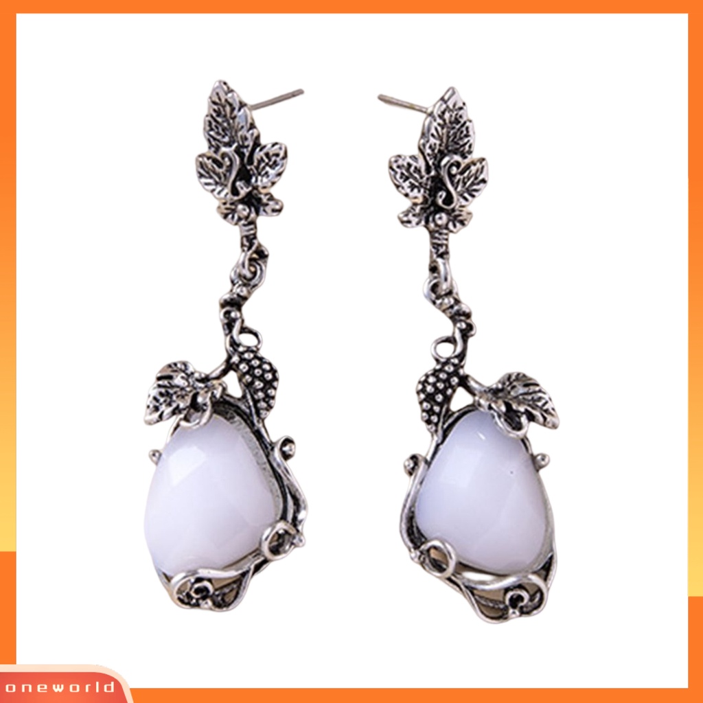 [WOD] 1pasang Ear Stud Nyaman Tidak Luntur Gaya Vintage Indah Sehari Hari Memakai Alloy White Opal Drop Earrings Untuk Perjamuan