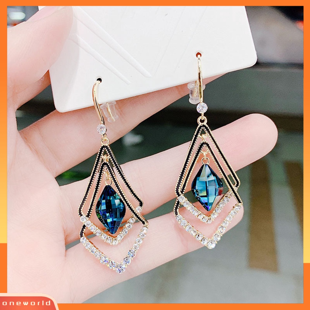 [WOD] 1pasang Anting Wanita Double Layer Belah Ketupat Berlian Imitasi Perhiasan Berkilau Electroplated Hook Earrings Untuk Perjamuan