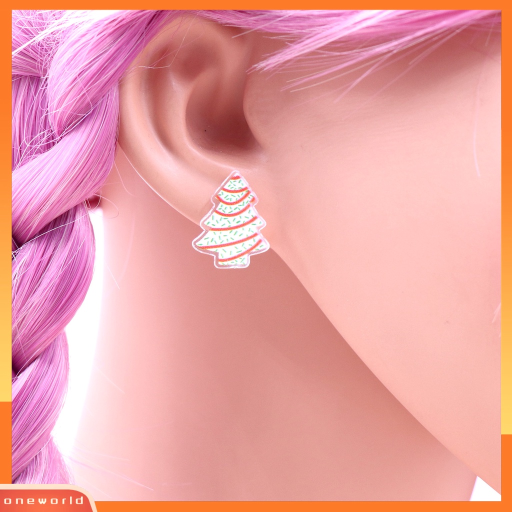 [WOD] 1pasang Ear Studs Mini Fun Hypoallergenic Lucu Akrilik Hadiah Fashion Perhiasan Pohon Natal Berbentuk Wanita Anting Untuk Pacaran