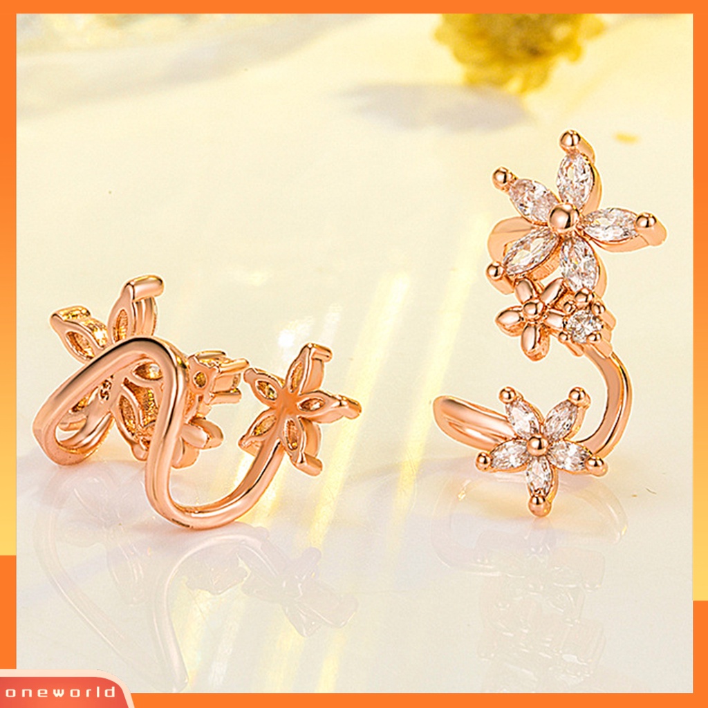 [WOD] 1pasang Anting Wanita Bentuk Bunga Arc Perhiasan Sparkling Cubic Zirconia Stud Earrings Untuk Pernikahan