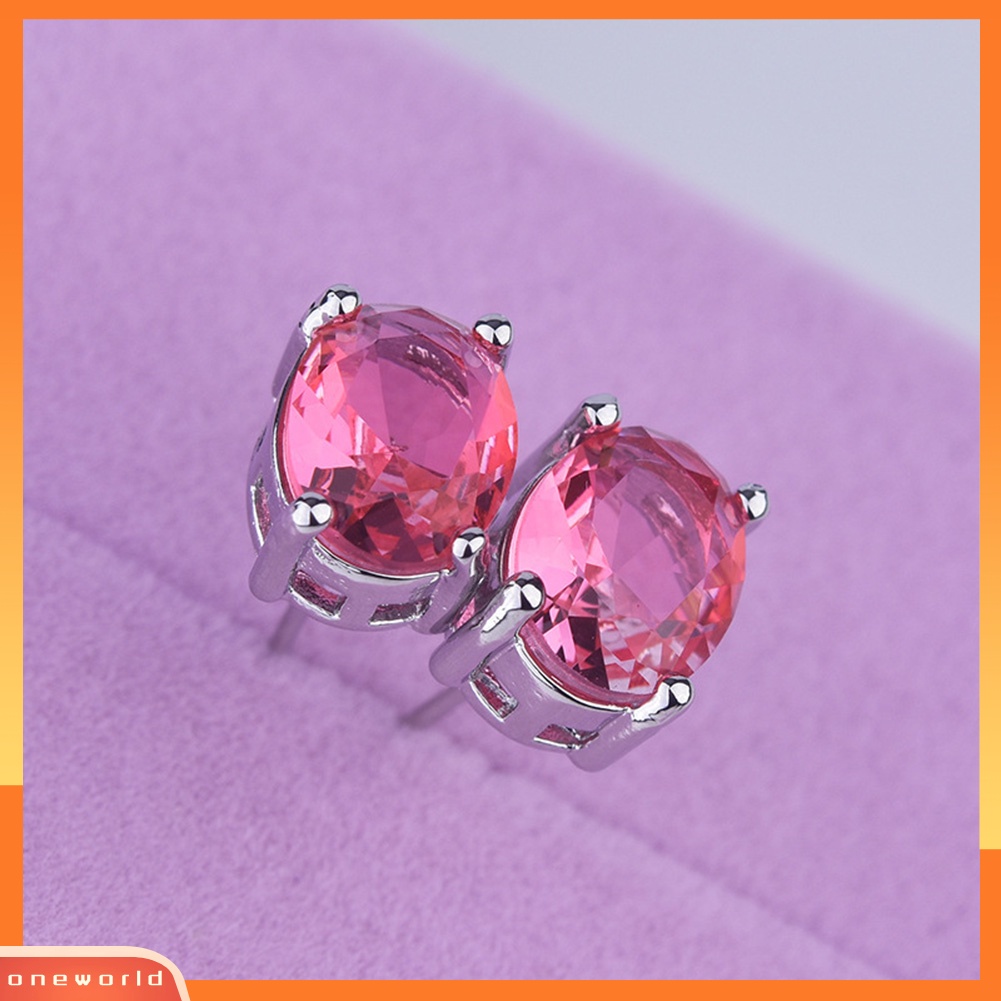 [WOD] Fashion Wanita Oval Cut Faux Gemstone Hias Telinga Stud Anting Pesta Perhiasan Hadiah