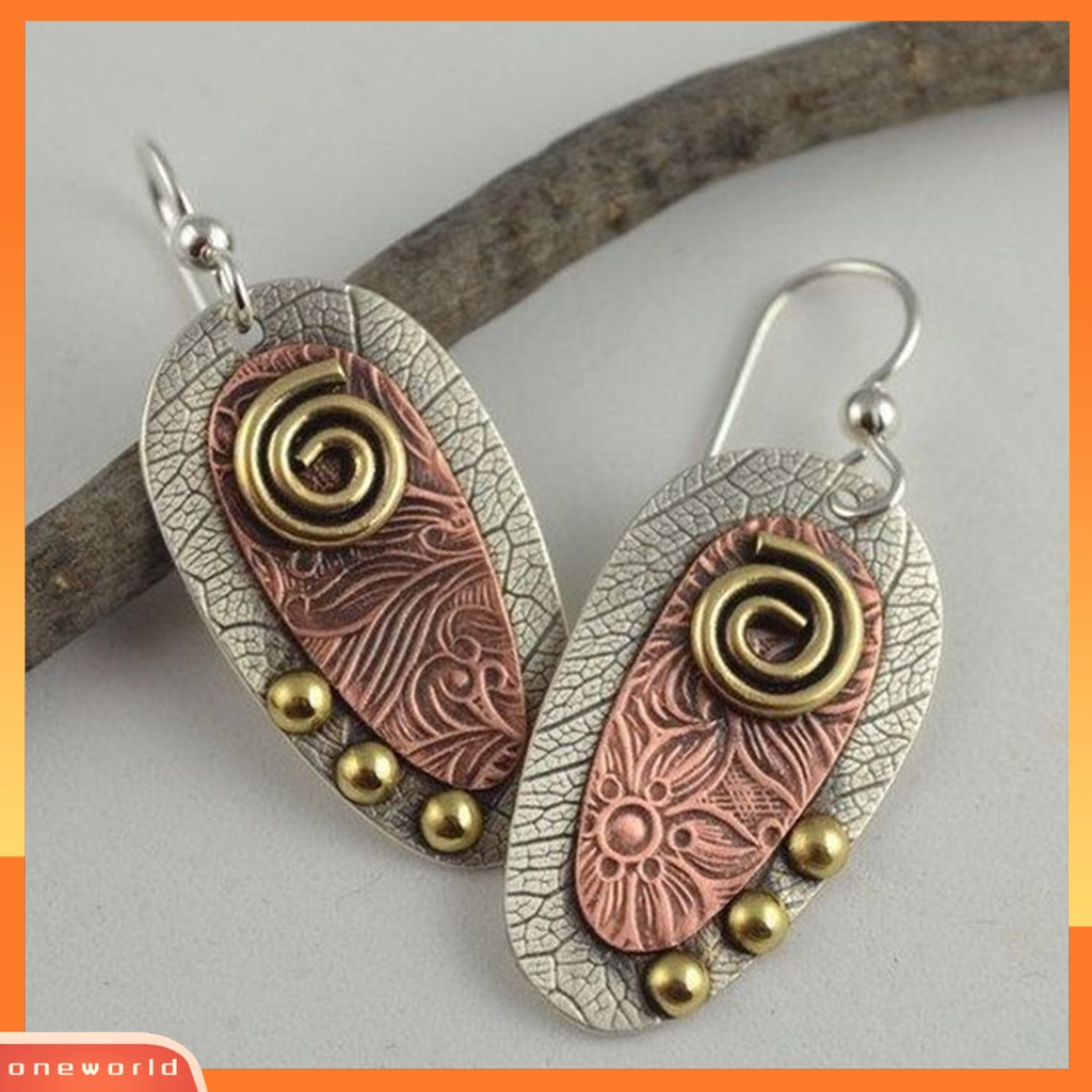 [WOD] 1pasang Anting Tindik Drop Ukir Unik Pesona Hadiah Gaya Etnik Vintage Wanita Batu Kait Anting Perhiasan Pesta