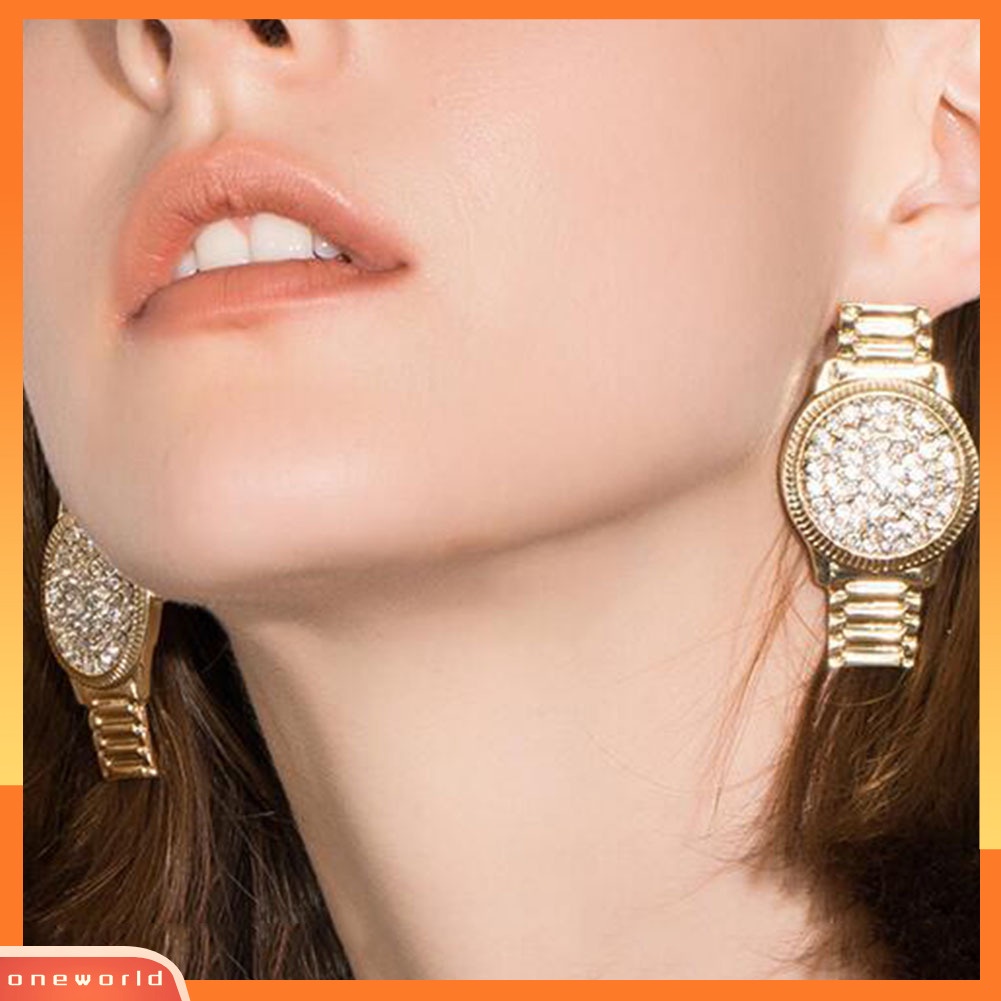 [WOD] Jam Tangan Berlian Imitasi Wanita Bentuk Oval Geometris Menjuntai Ear Drop Earrings Jewelry