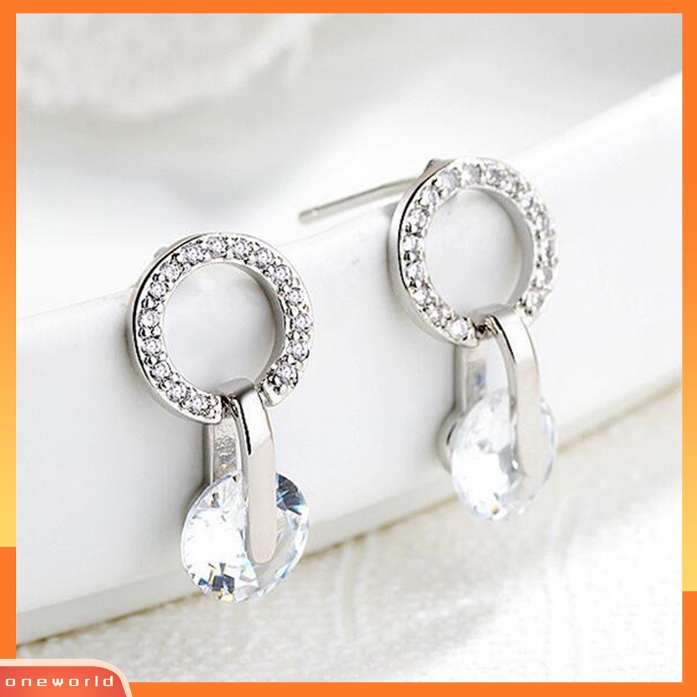 [WOD] Wanita Fashion Cubic Zirconia Menjuntai Bulat Stud Earrings Perhiasan Perjamuan Pernikahan