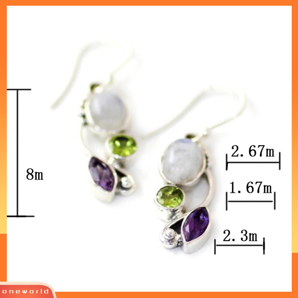 [WOD] Vintage Marquise Bulat Imitasi Moonstone Emerald Amethyst Menjuntai Anting Kait