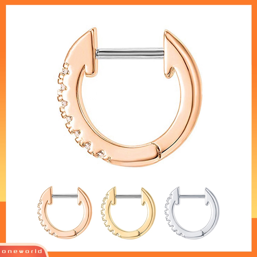 [WOD] Wanita Berlian Imitasi Sederhana Bentuk Bulat Stainless Steel Anti-Alergi Anting Hoop