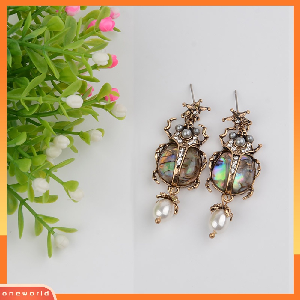 [WOD] Fashion Wanita Ladybug Mutiara Imitasi Berlian Imitasi Menjuntai Stud Earrings Perhiasan Hadiah