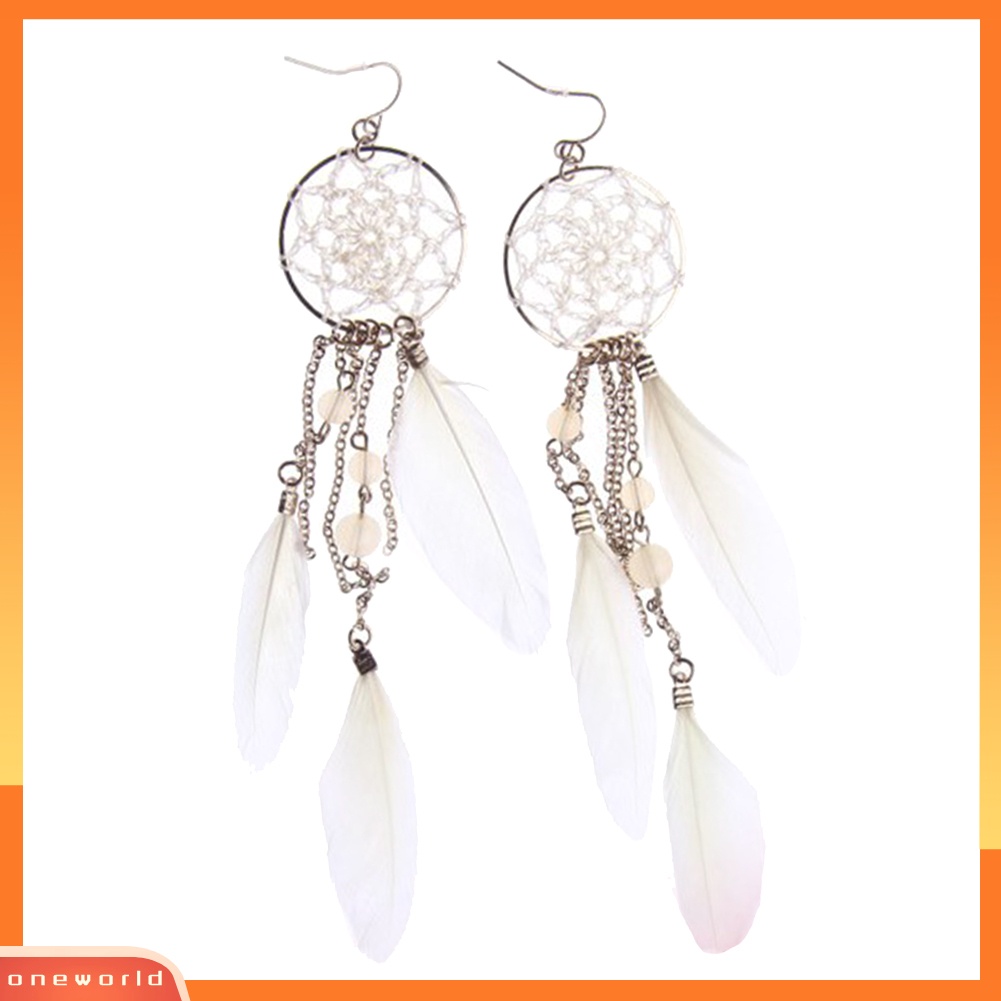 [WOD] Dreamcatcher Tassel Beads Drop Menjuntai Statement Wanita Kait Anting Perhiasan