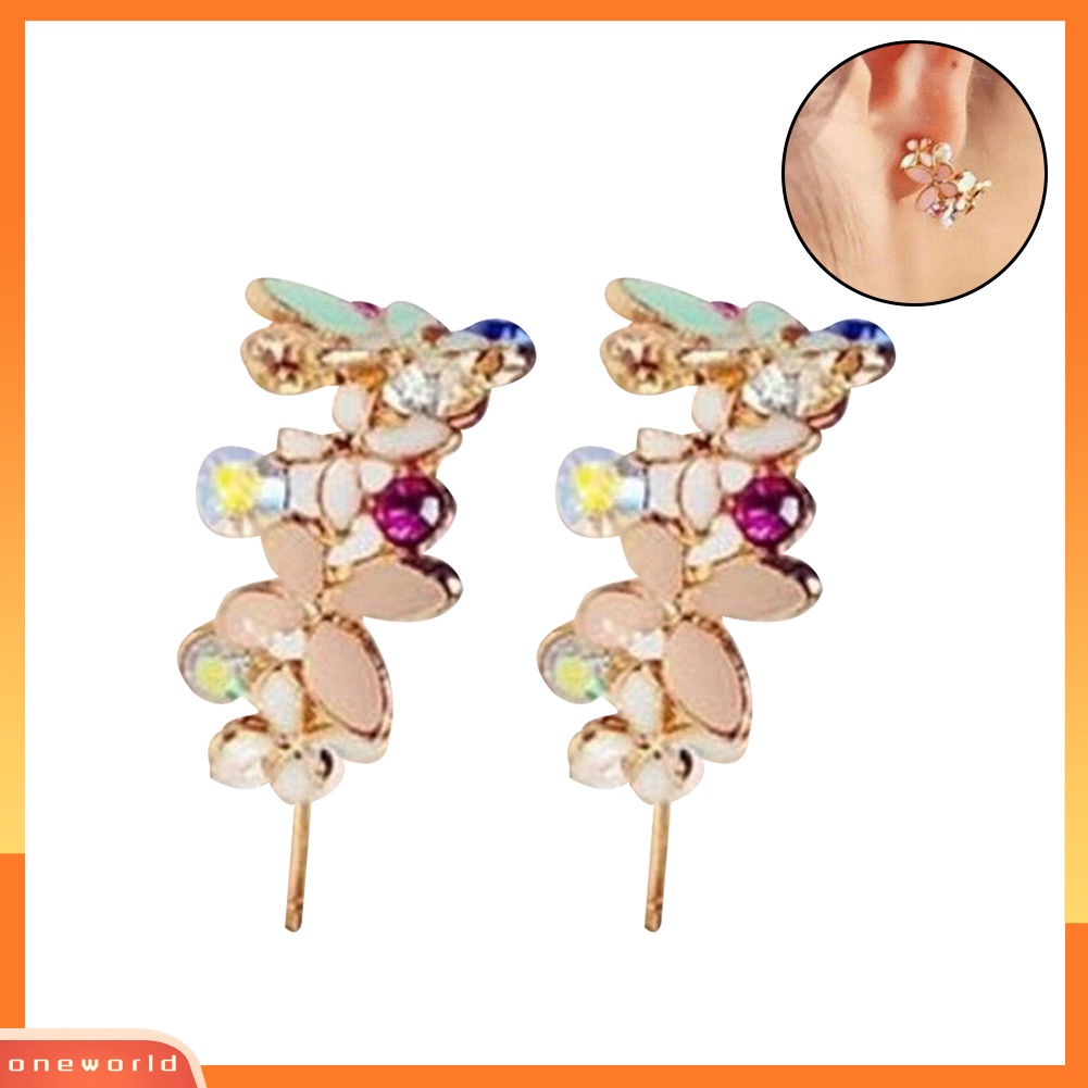 [WOD] Wanita Bentuk Kupu-Kupu Berlian Imitasi Hias Semicycle Stud Earrings Piercing Perhiasan