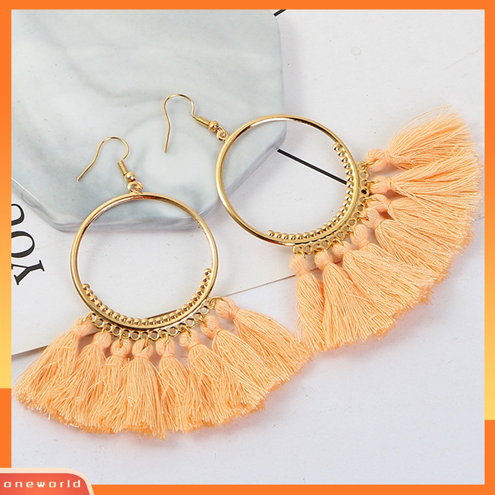 [WOD] Vintage Wanita Pesta Lingkaran Besar Rumbai Liontin Statement Hook Earrings Perhiasan