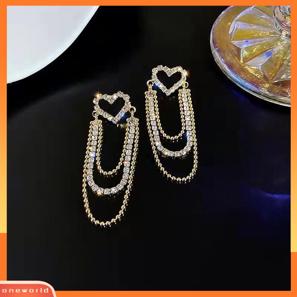 [WOD] Wanita Anting Berongga Keluar Jantung Perhiasan Berlian Imitasi Bersinar Stud Earrings Untuk Pesta Cocktail