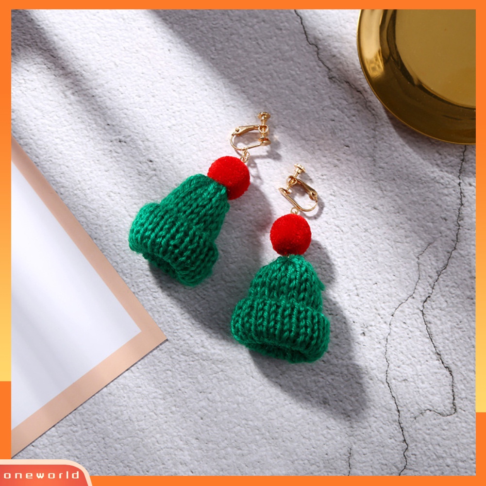 [WOD] Wanita Manis Pompom Topi Kupluk Menjuntai Klip Kait Anting Hadiah Perhiasan Natal