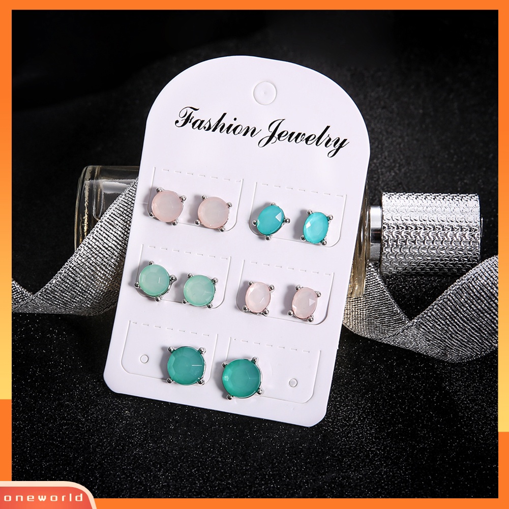 [WOD] 5pasang Geometris Zirkon Hias Telinga Studs Set Gadis Club Tanggal Belanja Anting-Anting