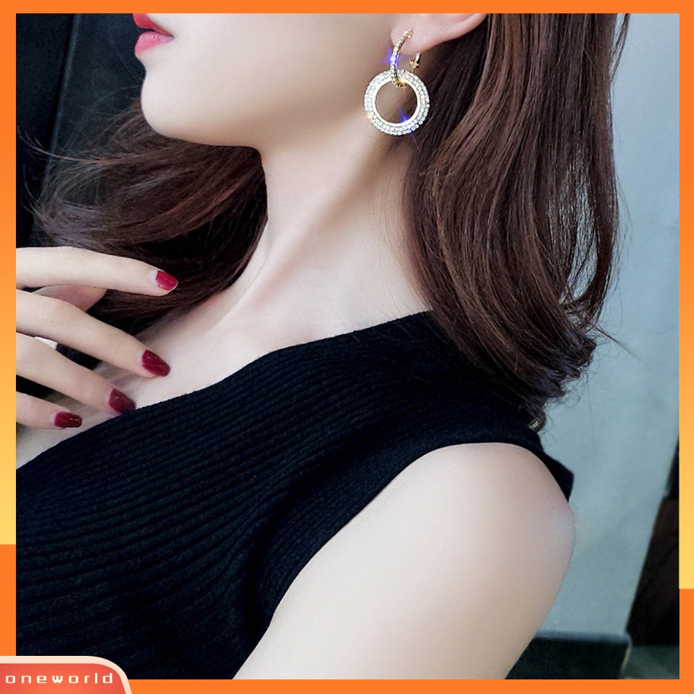 [WOD] Fashion Wanita Penuh Berlian Imitasi Lingkaran Telinga Studs Huggie Earrings Pesta Perhiasan