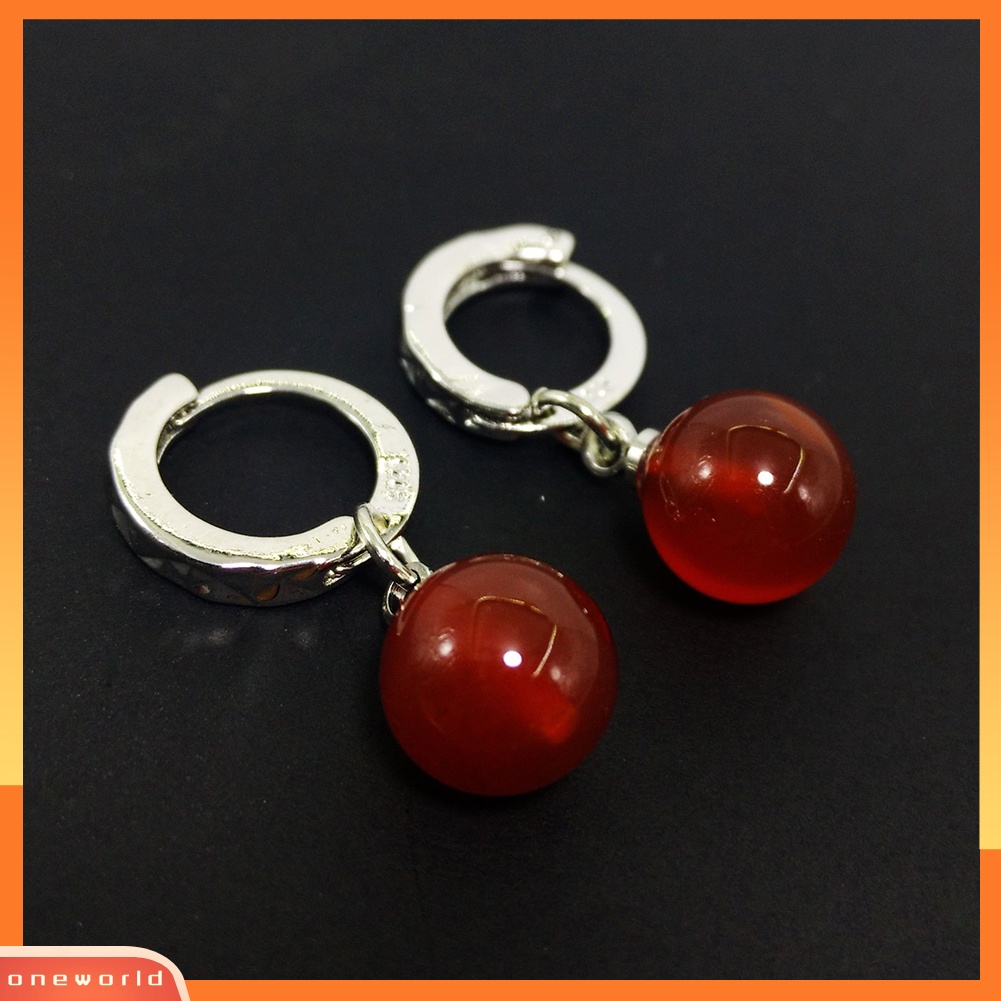 [WOD] Fashion Faux Black/Red Agate Wanita Pesta Menjuntai Drop Leaverback Earrings