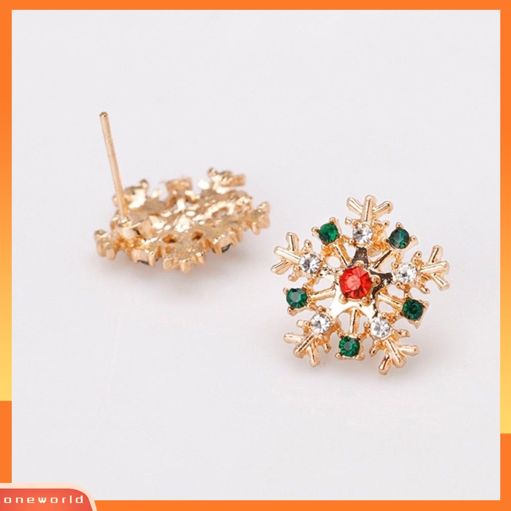 [WOD] Wanita Fashion Natal Snowflake Hias Berlian Imitasi Perhiasan Ear Stud Earrings