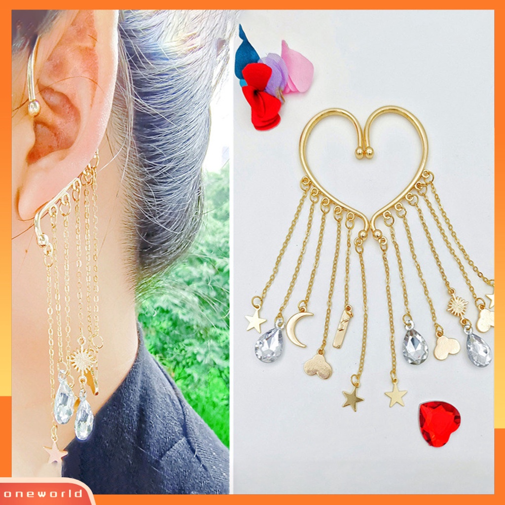 [WOD] 1pc Manset Telinga Rumbai Panjang Wanita Semua Cocok Liontin Tanpa Tindik Klip Anting Untuk Pacaran