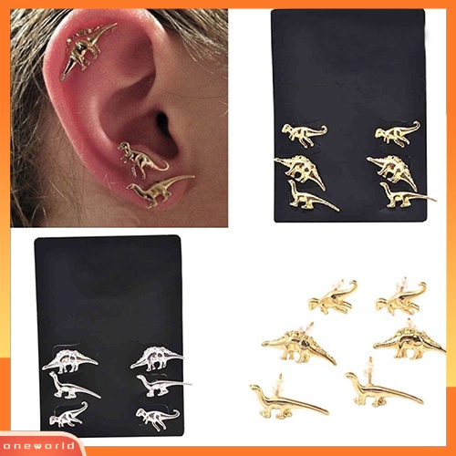 [WOD] 3pasang Wanita Vintage Punk Hewan Dinosaurus Bentuk Telinga Tindik Giwang Anting