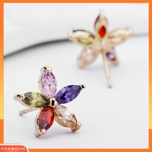 [WOD] Fashion Wanita Cantik Multicolor Zirkon Bunga Telinga Studs Earrings Perhiasan