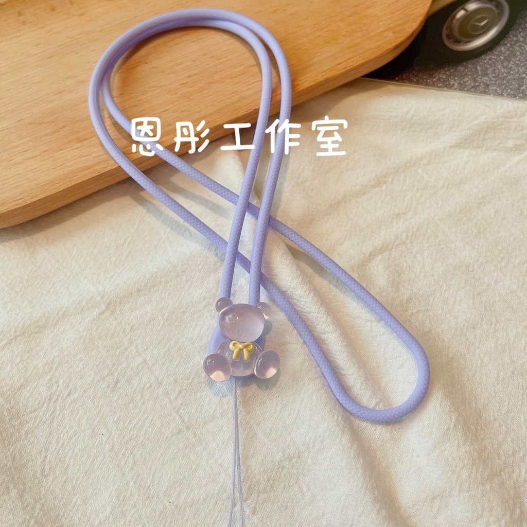 Gaya Baru ins Macaron Bear Halter Neck Tali Anti Hilang Silikon Kunci Liontin Kartu Sekolah Kartu Kerja Liontin Liontin Universal