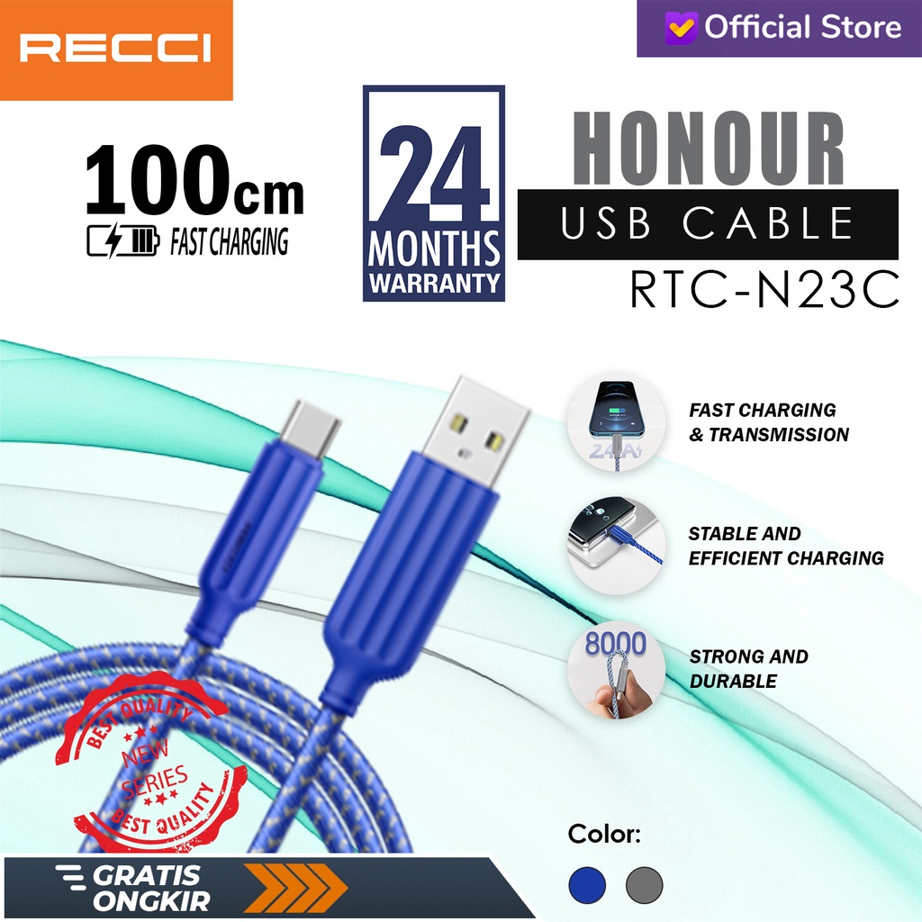 USB CABLE RECCI HONOUR MICRO , TYPE -C , IPHONE RTC-N23 FAST CHARGING