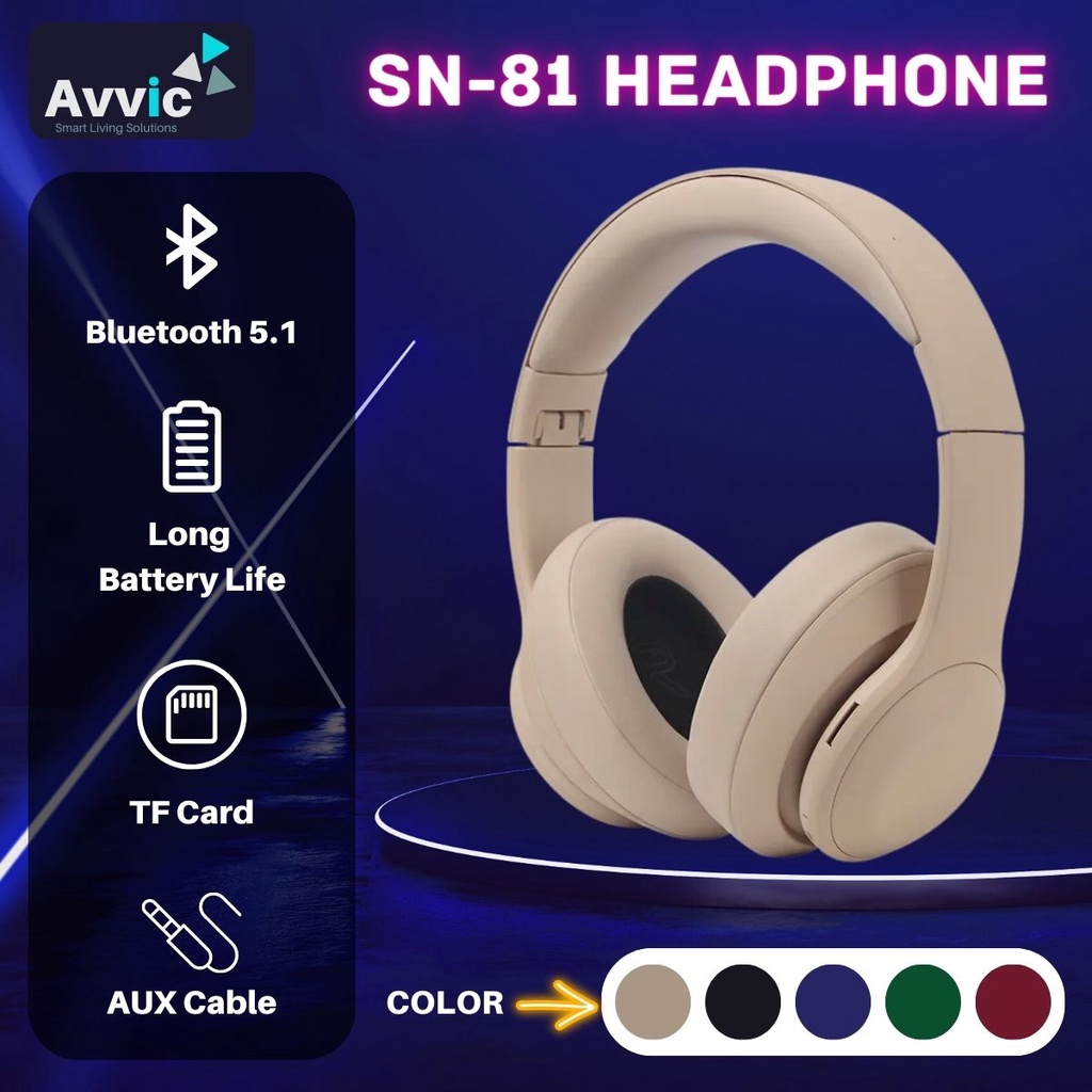 AVVIC SN-81 Wireless Headphone Bluetooth 5.1 Headset Stereo Hifi Bass HD Sound Music