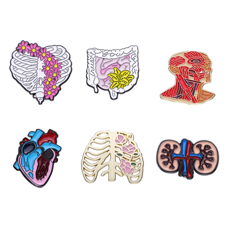 Bunga Organ Enamel Pin Bros Lencana Punk Anatomi Cinta Tubuh Otak Usus Grosir Hadiah Tas Aksesoris Perhiasan