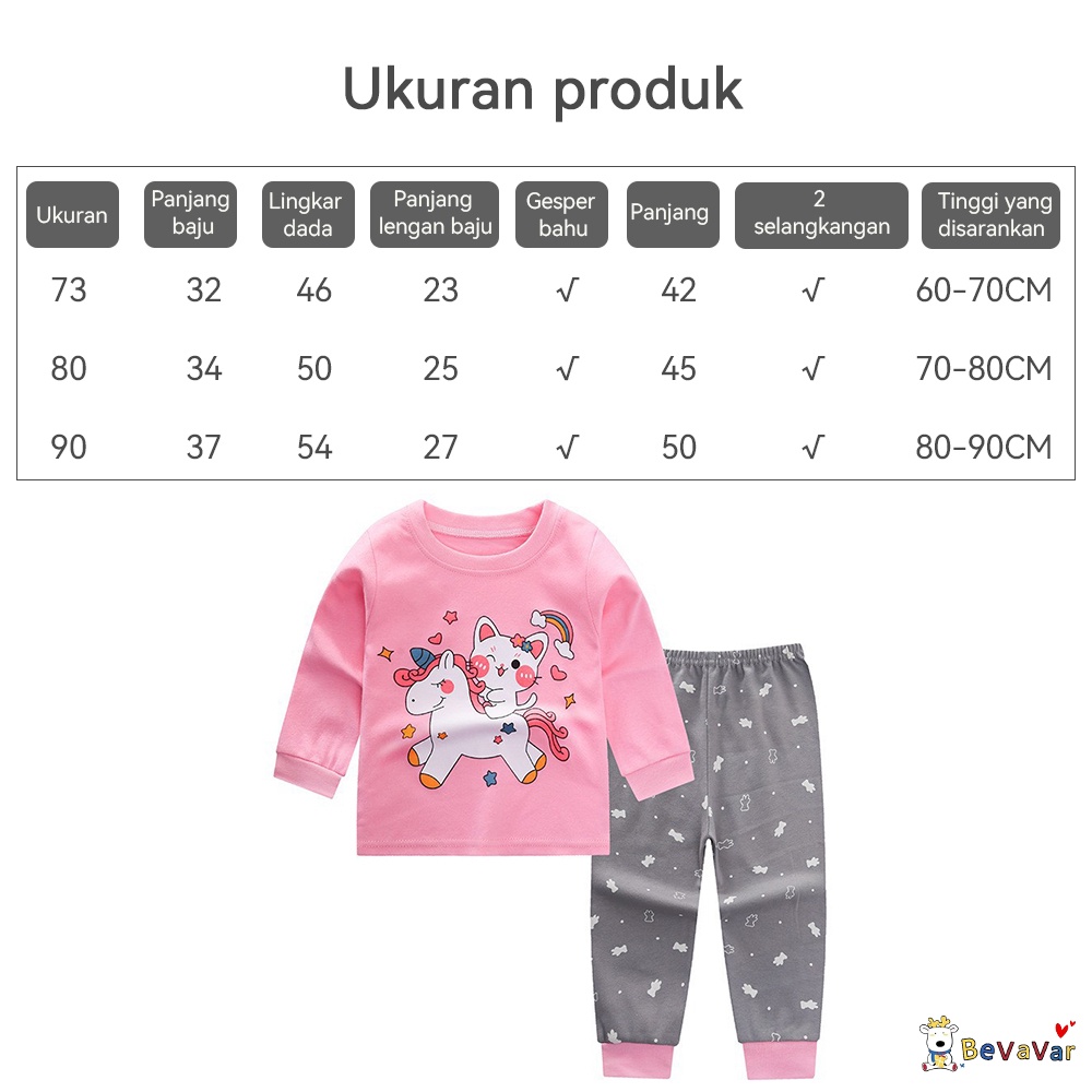 BEVAVAR 0-2 thn Setelan  piyama anak perempuan / 1 set piyama Kapas murni baju anak bayi  perempuan import