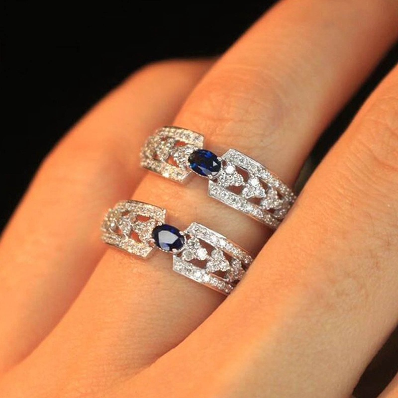 Fashion Perempuan Cincin Tembaga Dengan Warna Biru Putih Perak Cincin Tipis Aksesoris Pesta Pernikahan Pengantin Estetik Baru Perhiasan