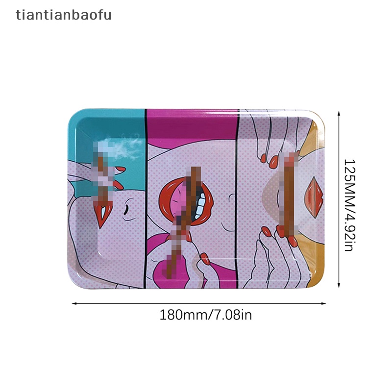 [tiantianbaofu] 180*125mm Tinplate Tray Rolling Piring Penyimpanan Bunga Ramuan Kering Dengan Pola Menyenangkan Butik