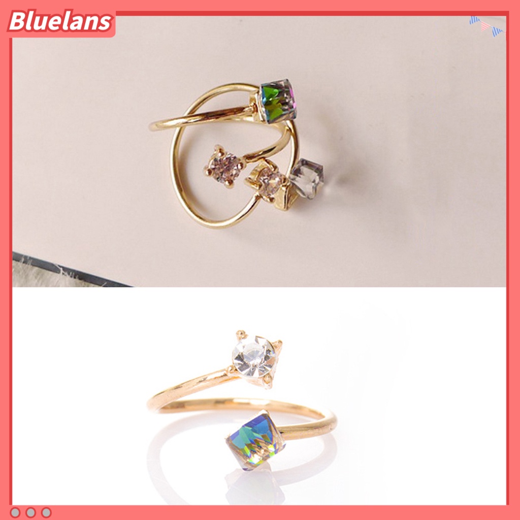 [BLS] Cincin Cincin Jari Adjustable Multicolor Berlian Imitasi Alloy Tahan Luntur Untuk Pertunangan