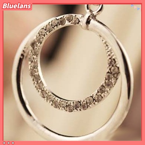 [BLS] Fashion Wanita Kotak Rantai Berlian Imitasi Bulat Lingkaran Liontin Sweater Kalung Perhiasan