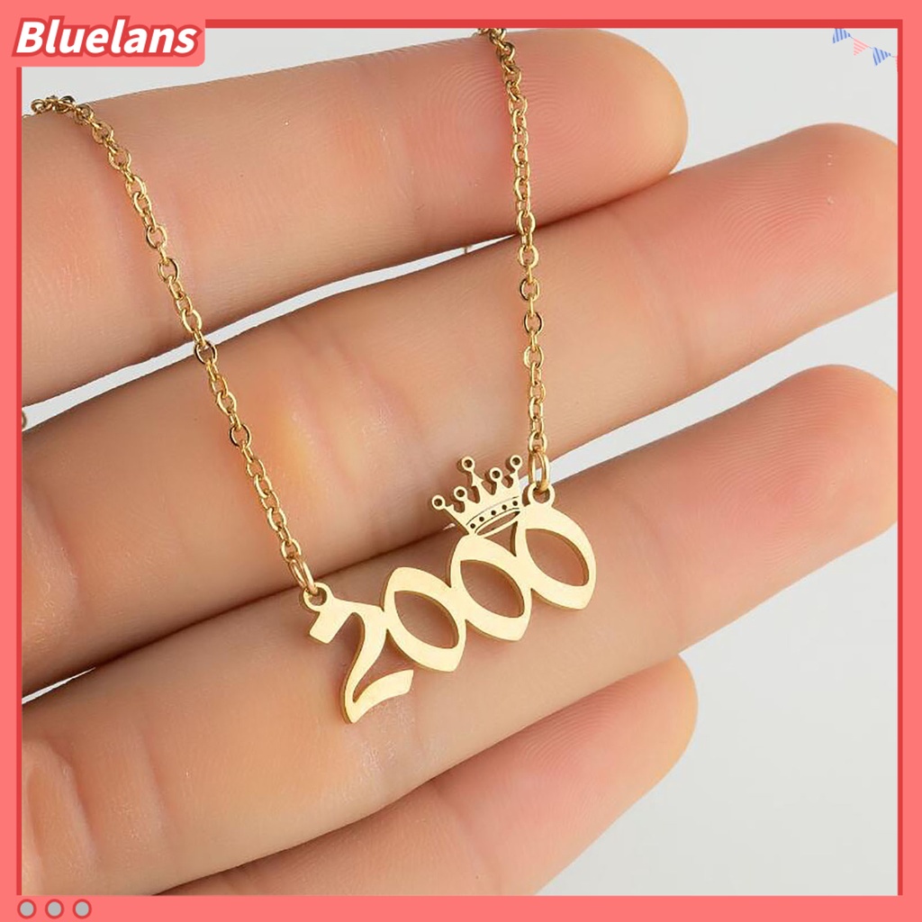[BLS] Liontin Angka Tahun Kalung Mahkota Stainless Steel Rantai Indah Wanita Kalung Hadiah Ulang Tahun