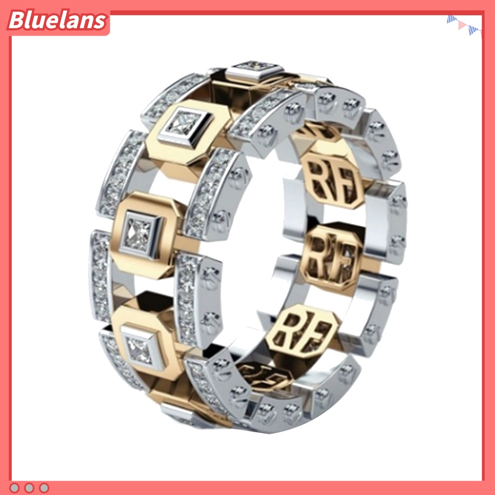 [BLS] Pria Wanita Two Tone Berlian Imitasi Mengkilap Cincin Jari Pertunangan Pernikahan Perhiasan Hadiah