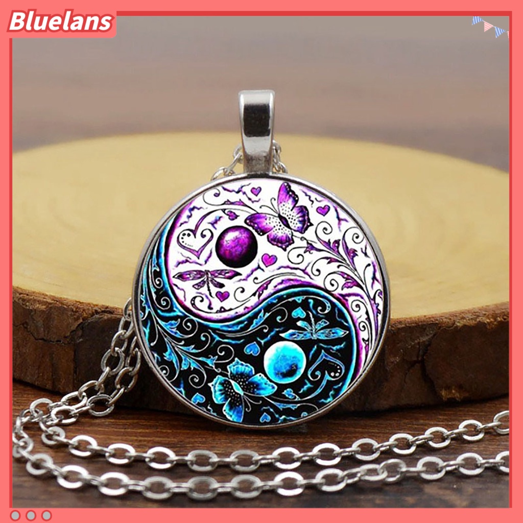[BLS] Tai Chi Liontin Unisex Kalung Gaya China Fashion Jewelry Kalung Sweater Motif Kupu-Kupu Dua Warna Untuk Halloween