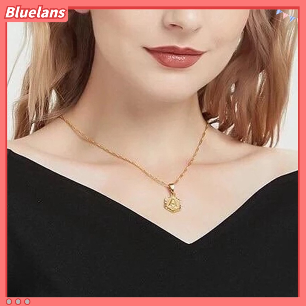 [BLS] Kalung Liontin Huruf A-Z Perhiasan Hexagon Simple Bright Luster Necklace Untuk Pernikahan