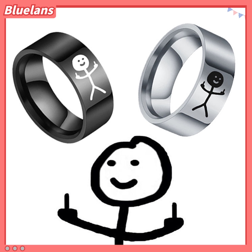 [BLS] Cincin Pasangan Hip Hop Dipoles Fashion Perhiasan Hadiah Baja Titanium Gambar Tangan Stickman Graffiti Wanita Ring Untuk Perjamuan