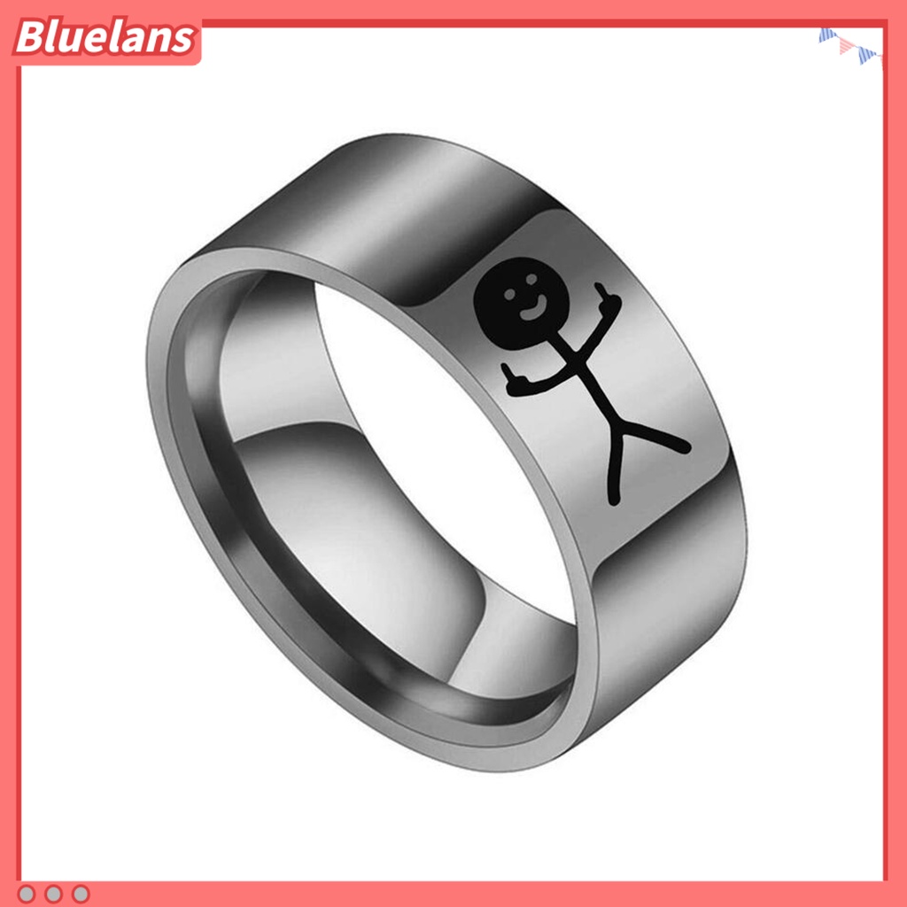 [BLS] Cincin Pasangan Hip Hop Dipoles Fashion Perhiasan Hadiah Baja Titanium Gambar Tangan Stickman Graffiti Wanita Ring Untuk Perjamuan