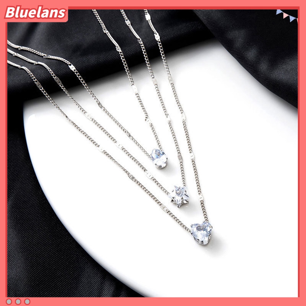 [BLS] Shiny Berlian Imitasi Adjustable Ekstensi Rantai Wanita Kalung Jantung Bintang Pesona Berlapis Liontin Kalung Pesta Perhiasan