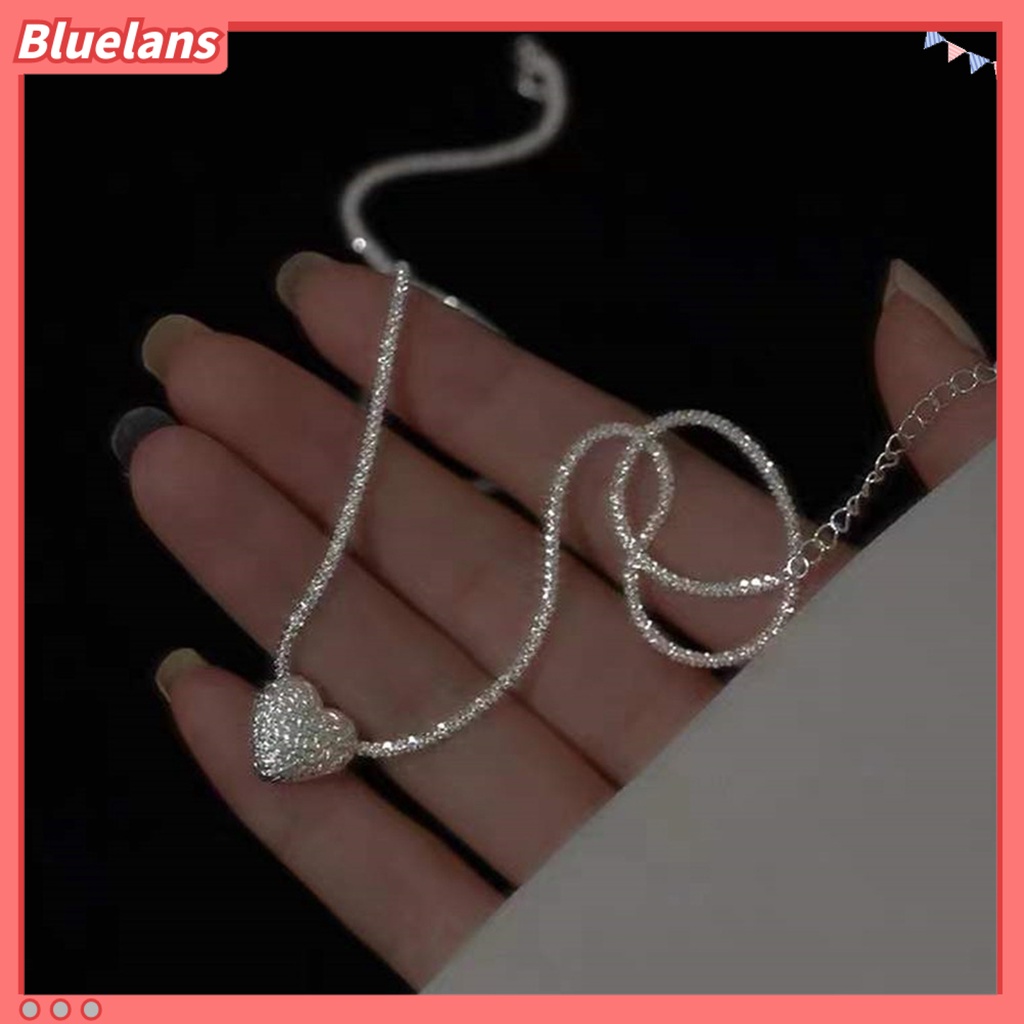 [BLS] Wanita Kalung Warna Perak Berkilau Dipanjangkan Adjustable Elegan Hypoallergenic Cinta Kecil Hati Klavikula Kalung Fashion Perhiasan