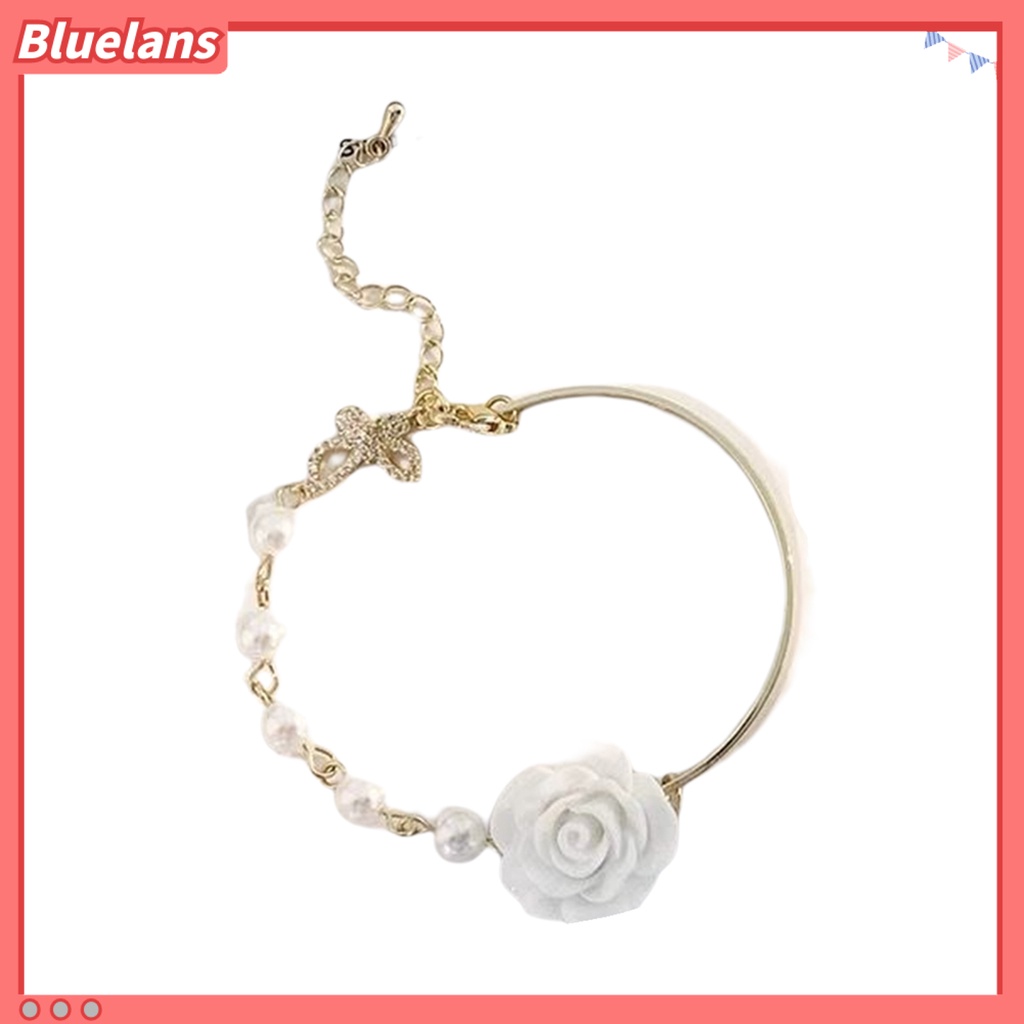 [BLS] Wanita Gelang Bunga Mawar Pesona Electroplating Tidak Luntur Busur Ornamen Mutiara Imitasi Dekorasi Adjustable Temperamen Perancis Niche Bermutu Tinggi Bangle Perhiasan Pesta