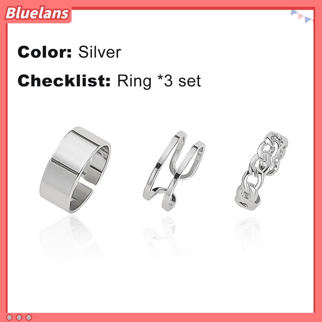 [BLS] 3pcs /Set All-match Terbuka Dapat Disesuaikan Stackable Finger Ring Knuckle Ring Perhiasan Aksesori