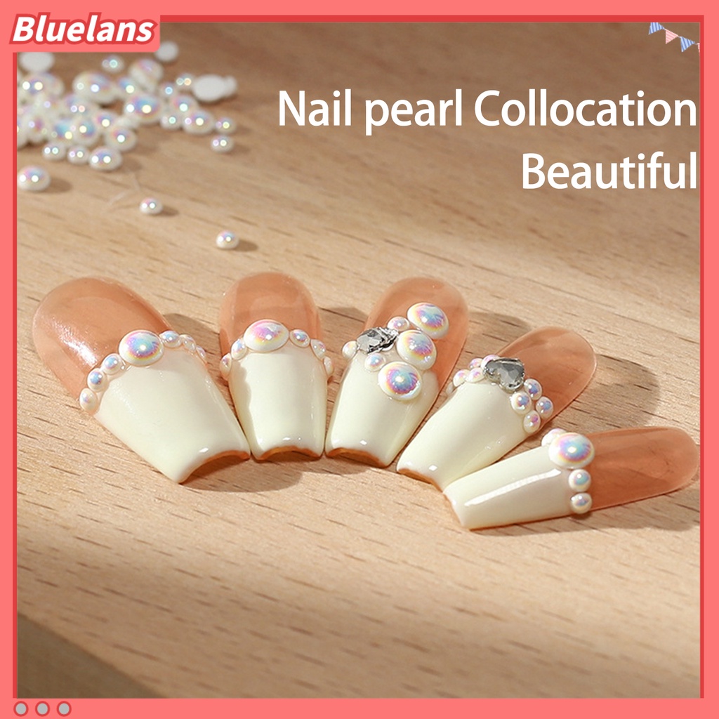 [BLM] 200pcs 2mm /3mm/4mm Mutiara Imitasi Shiny DIY Tidak Luntur Setengah Bulat Manik-Manik Datar Ornamen Untuk Nail Art