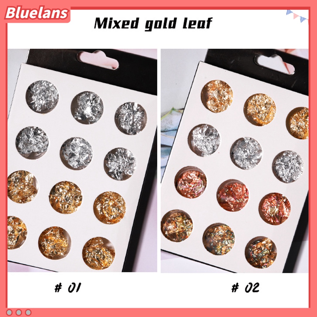 [BLM] 12pcs /Set Foil Kuku Ultra Tipis Mudah Ditempel Foil Kuku Emas Ringan Sequin Flakes Untuk Manicure