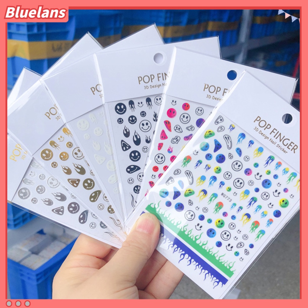 [BLM] Flame Motif Smile Stiker Kuku DIY Ultra Tipis 6warna Hiasan Stiker Grimace Untuk Manicure