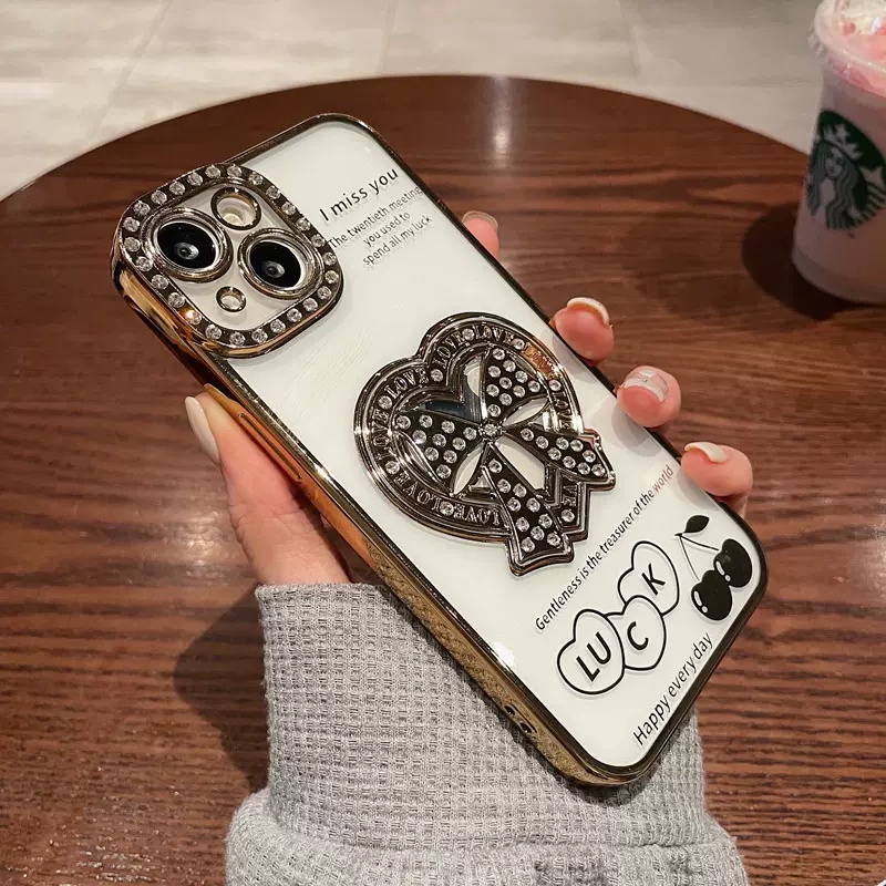 Aesthetic love case iphone 14 pro max case Iphone12 13 pro Max14 plus 11 pro max Mewah Berlapis Berlian Transparan Perlindungan shockproof soft case