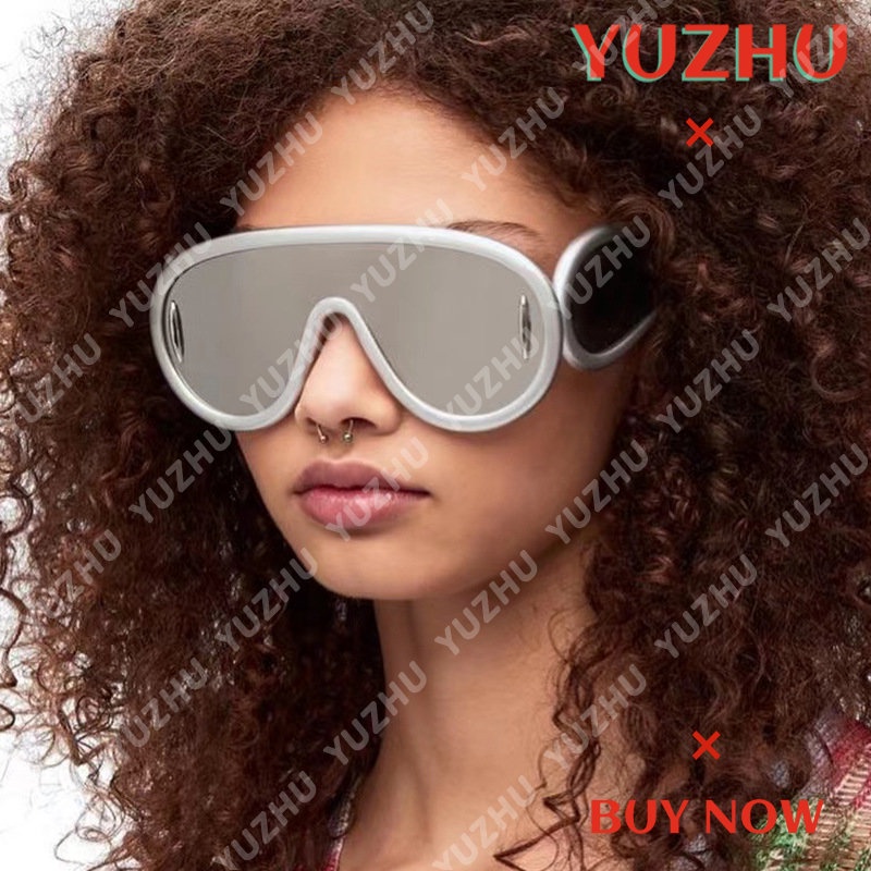 (YUZHU) Busana Barat Oversized Frame One-piece Sunglasses Punk Futuristik Lebar Candi Kacamata Olahraga