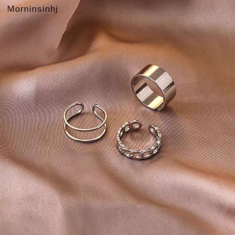 Mornin 3PCS Hip Hop Warna Silver Finger Ring Adjustable Perhiasan Rings Set Untuk Pria Wanita Gothic Aesthetic Rings Trendy Aksesoris id